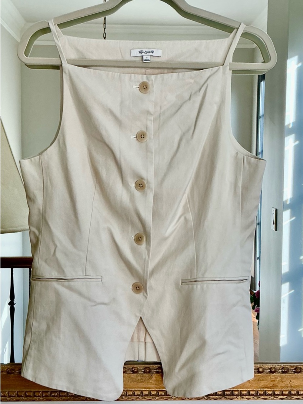 Madewell Cream Beige Button-Front Sleeveless Top/Vest.